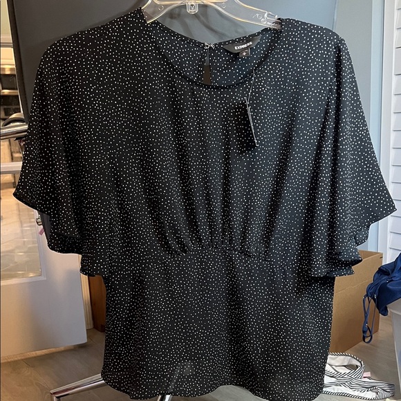 Express Black and White Dotted peplum Blouse - Picture 1 of 4